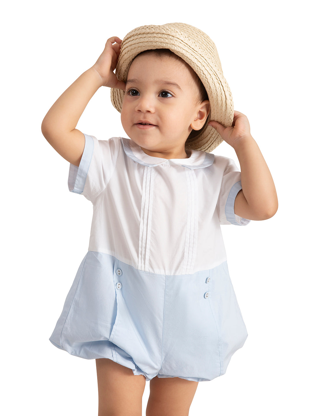 Baby Cotton Peter Pan Collar Grow Onesie – Powder Blue