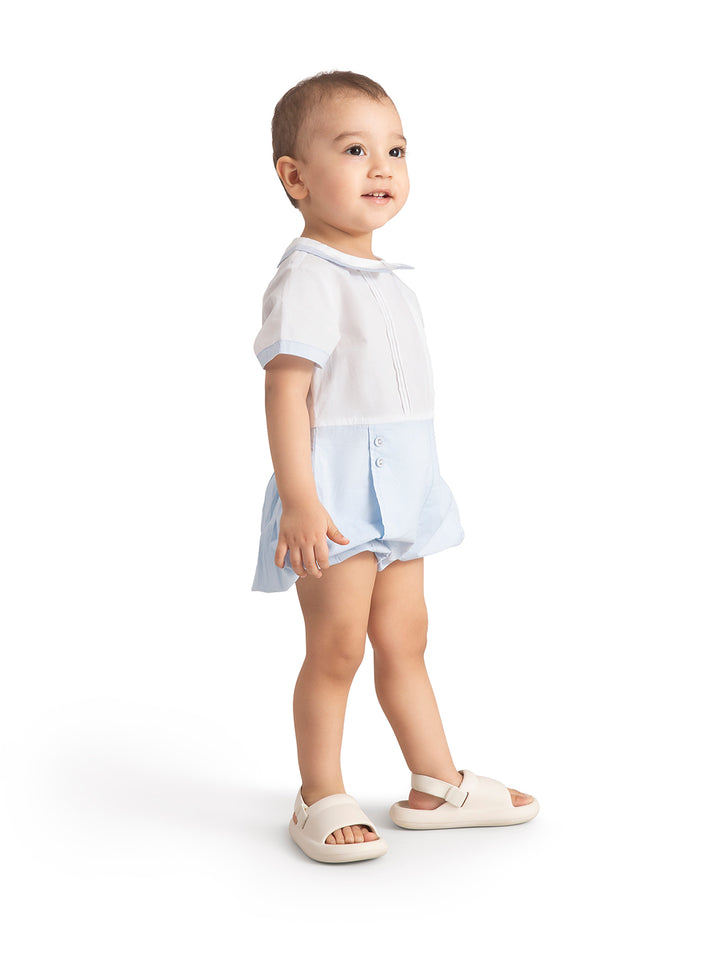 Baby Cotton Peter Pan Collar Grow Onesie – Powder Blue