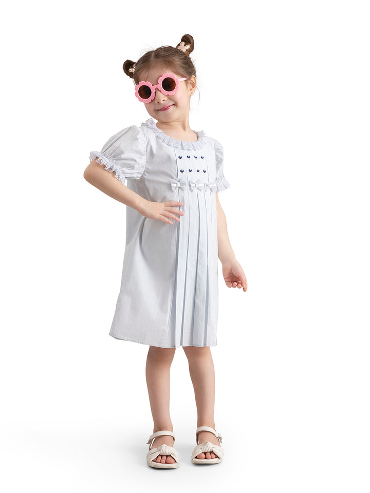 Baby Girl Macaroon Blue Embroidered Organic Cotton Dress