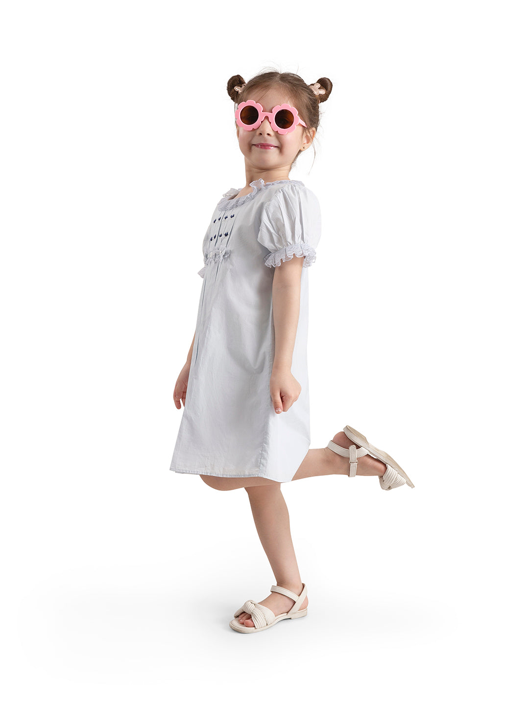 Baby Girl Macaroon Blue Embroidered Organic Cotton Dress