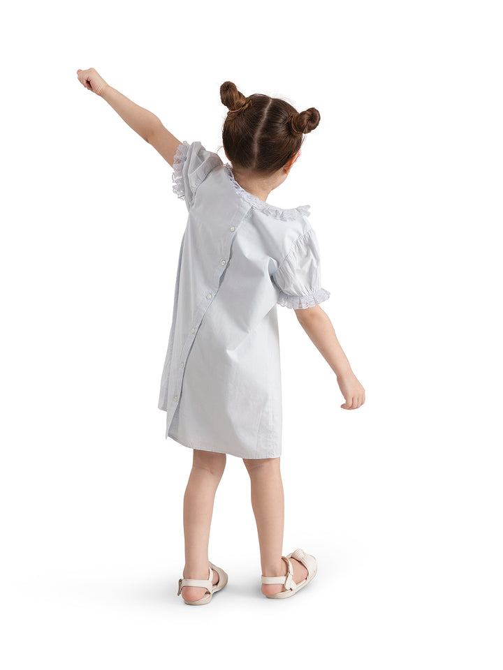 Baby Girl Macaroon Blue Embroidered Organic Cotton Dress