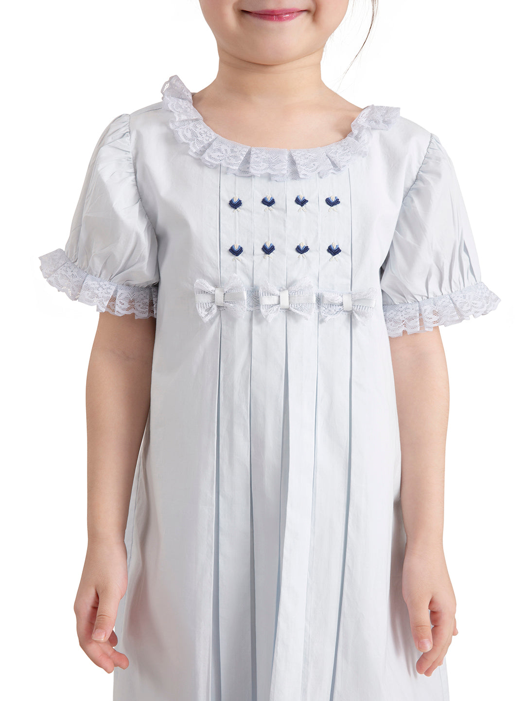 Baby Girl Macaroon Blue Embroidered Organic Cotton Dress