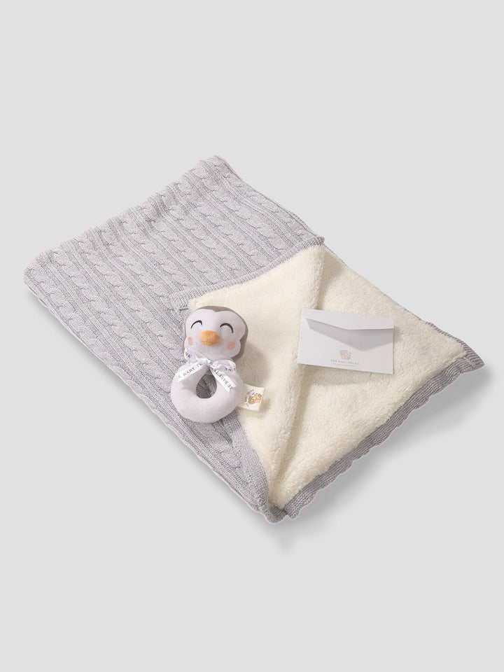 Penguin Winter Cuddle Set: Sherpa Blanket & Rattle