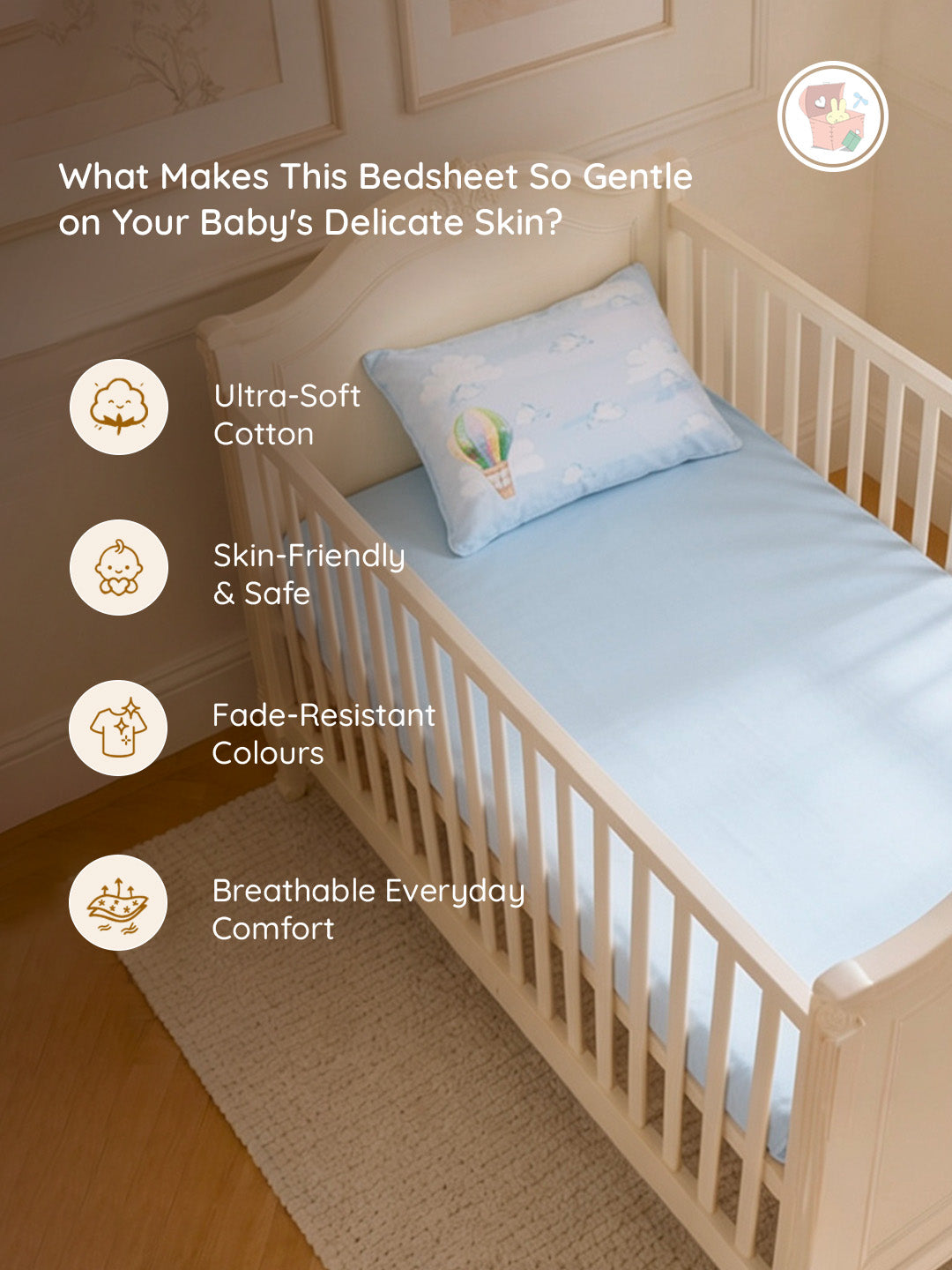Teddy’s Dream Fly Bedsheet & Pillow Set | Supima Cotton Baby Bedding