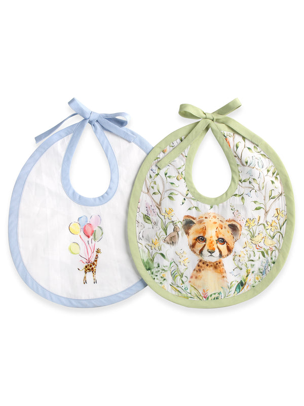 The 'Set of Two' bibs effortlessly combine fashion and function, making clean-up after your little munchkin's messy meals or playtime a breeze.