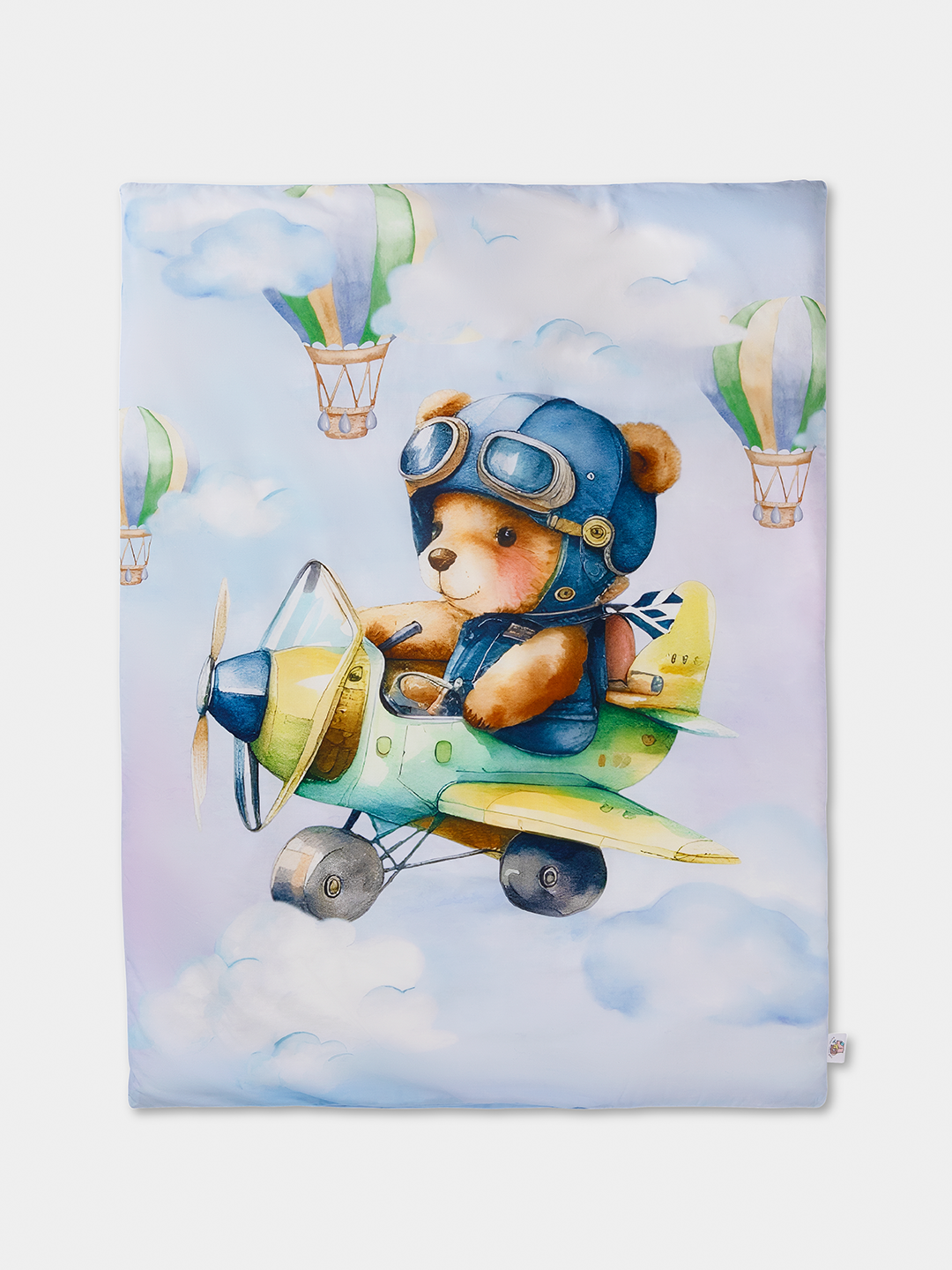 The 'Teddy's Dream Fly ' baby bedding set featuring our weightless and light AC comforter for newborns, made from 100% Egyptian cotton.