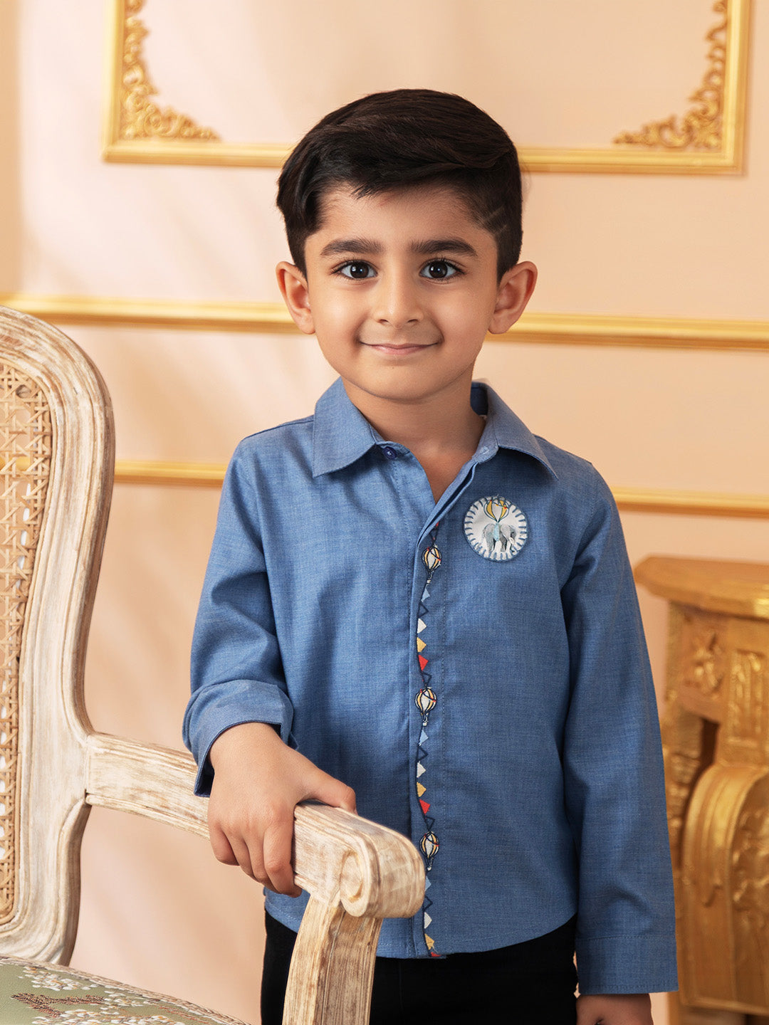 Boys Cotton Shirt in Chambray Blue - Classic