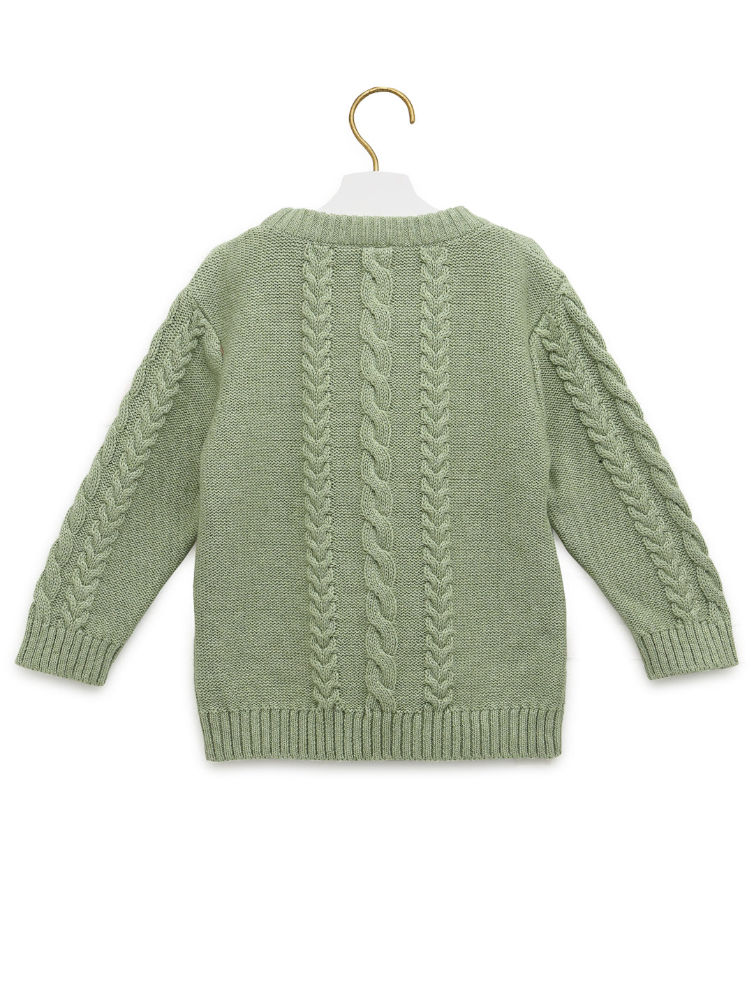 100% Organic Cotton Green Round Neck Cabel Sweater