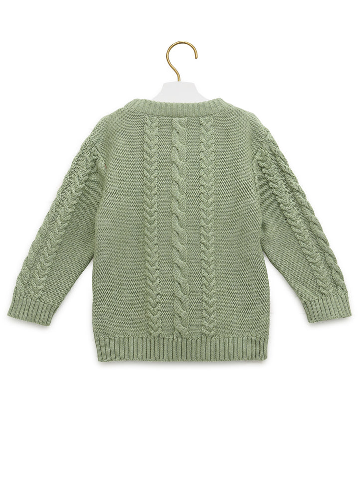 100% Organic Cotton Green Round Neck Cabel Sweater