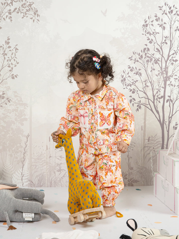 GIRL'S BUTTERFLY COTTON CORDUROY JOGGER SET