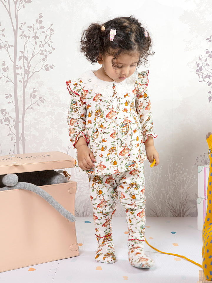 PERFECT AND COMFORTABLE BRODERIE CORD SET -RED RIDING HOOD FOR YOUR BABY GIRL