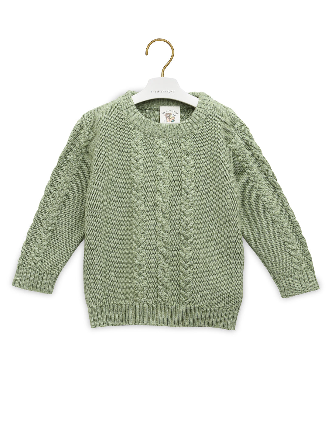 Unisex Warm and Cozy Green Round Neck Cabel Sweater for your little one