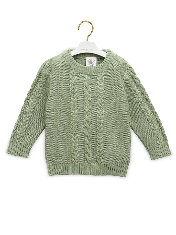 Unisex Warm and Cozy Green Round Neck Cabel Sweater for your little one