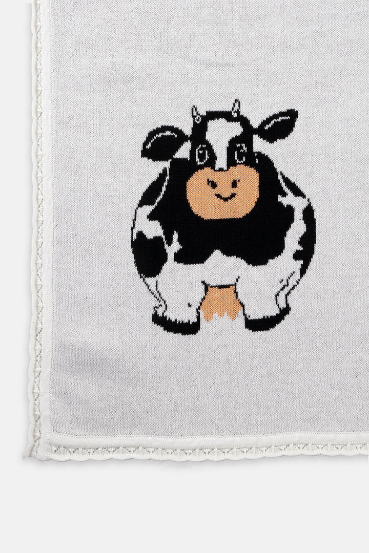 Grey Cow Knitted Blanket