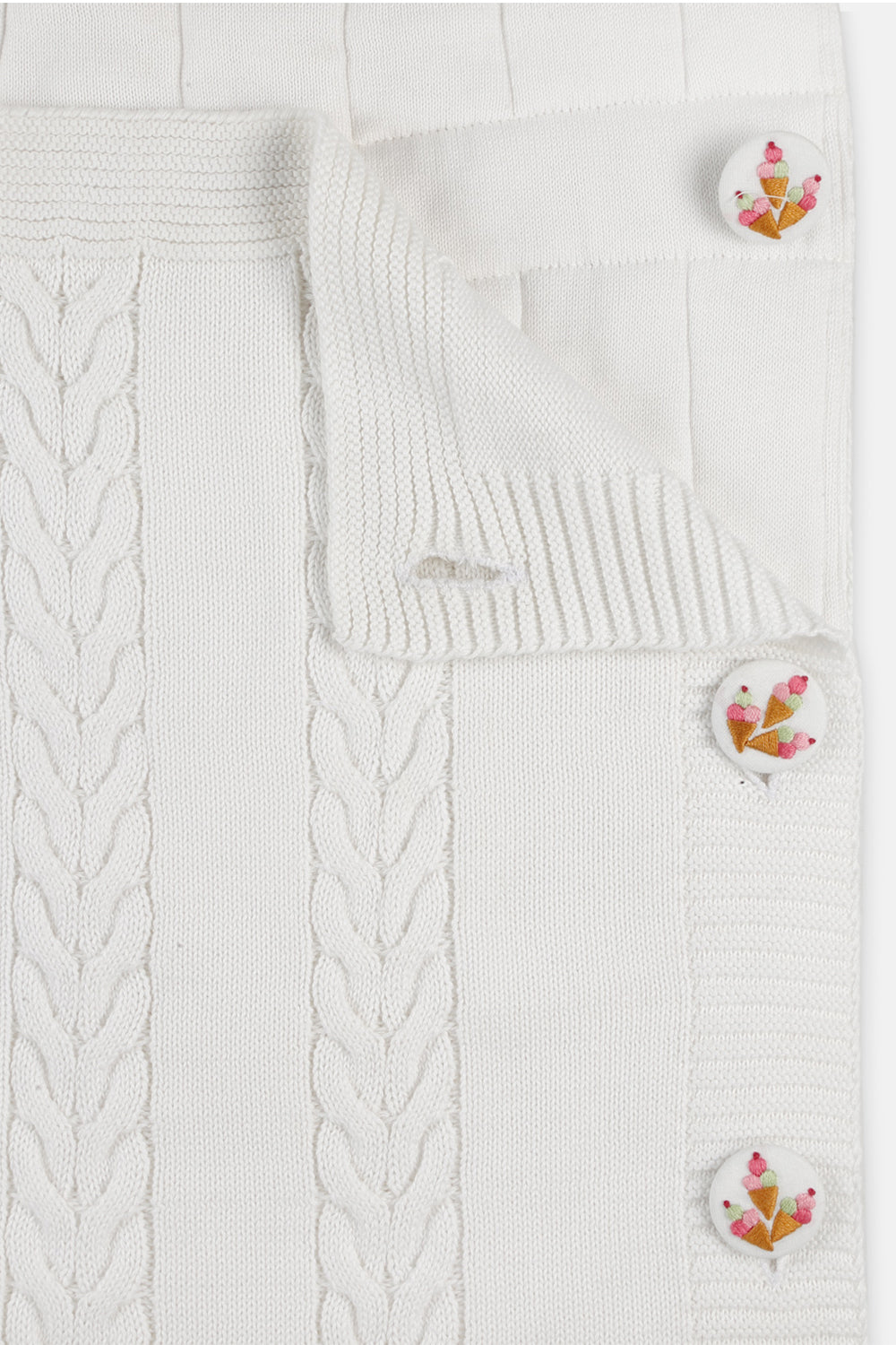 Knitted Baby Sleeping Bag with Embroidered Tree Button