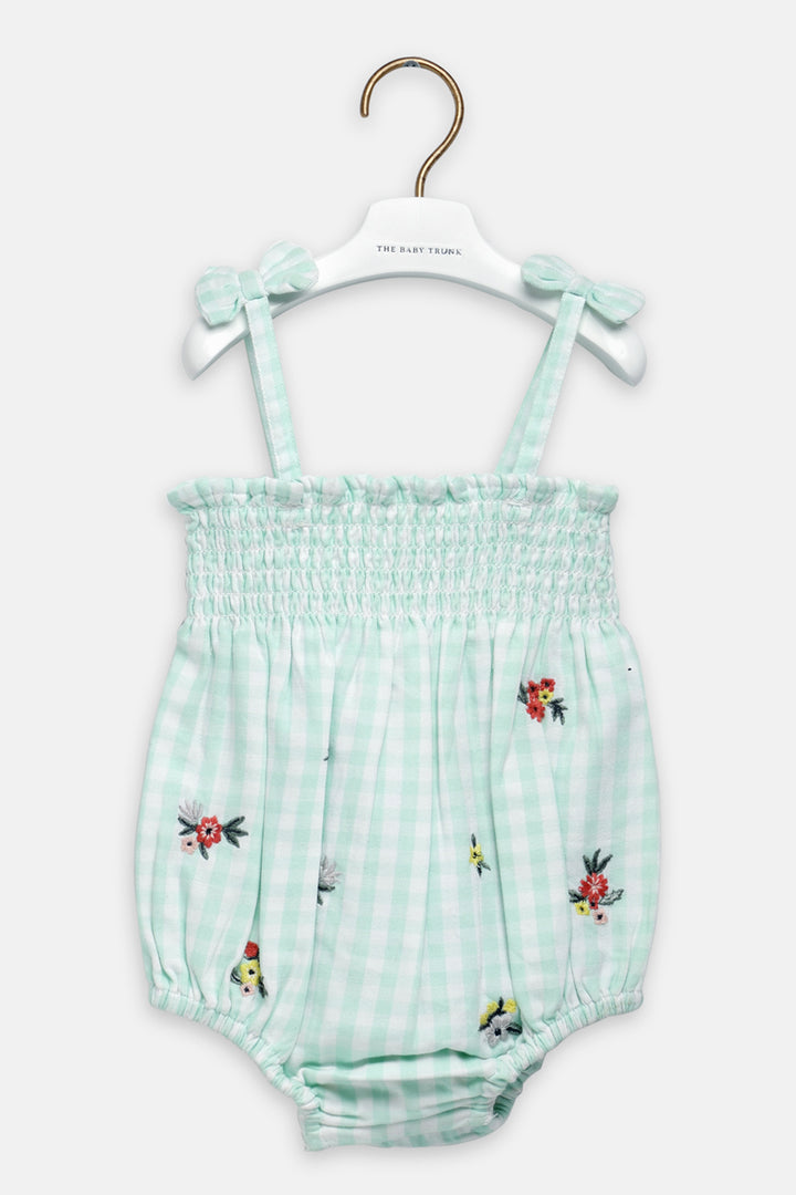 Baby Girls Check Embroidery Romper