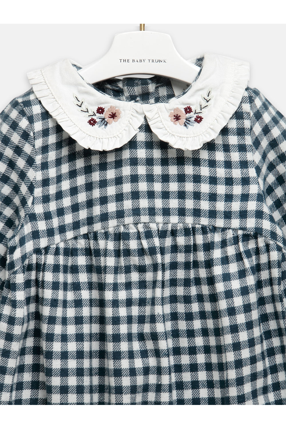Green Check Embroidered Romper For Babies