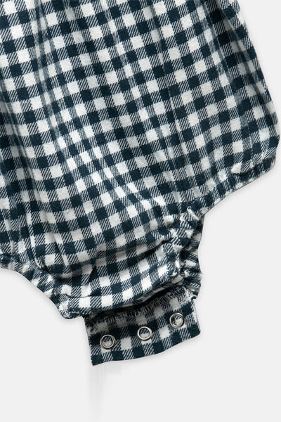 Green Check Embroidered Romper For Babies